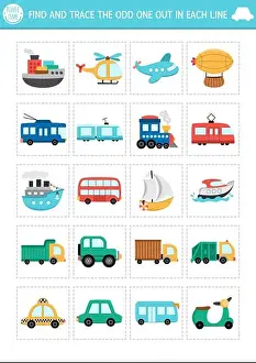 Quiz Prints: Find the odd one out. Transportation logical activity for kids