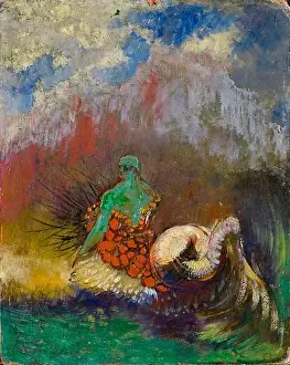 Odilon Redon, Mermaid, Post-Impressionist painting, circa 1900