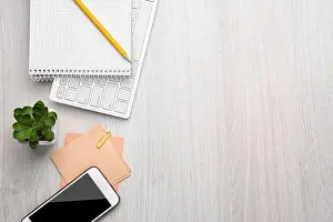 Cellphone Prints: Office tools on wooden background