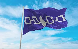American Flag Prints: official flag of Iroquois Confederacy people ethnic USA at cloudy sky background on sunset