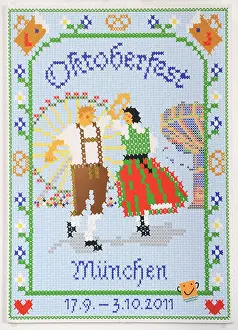 Oktoberfest Prints: The official poster of the Octoberfest 2011 is presented during a press conference in Munich