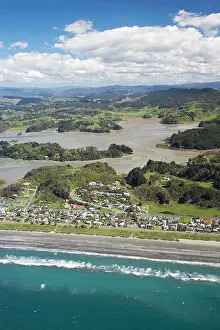 Lagoons Prints: Ohope Beach and Ohiwa Harbour, Bay of Plenty, North Island, New Zealand - aerial