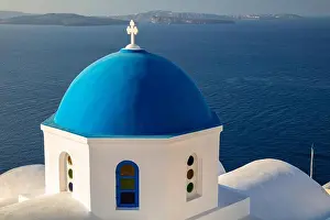 Cyclades Prints: Oia, Santorini. Close up image of Greek Church located at the island of Santorini