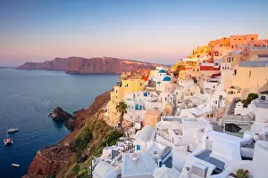 Oia, Santorini. Image of famous village Oia located at one of Cyclades island of Santorini, South Aegean, Greece
