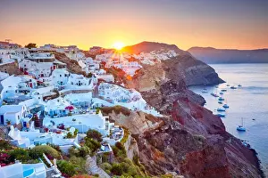 Oia, Santorini. Image of famous village Oia located at one of Cyclades island of Santorini, South Aegean, Greece