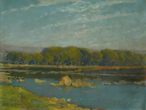 Slovak Prints: Oil on board painting titled By the River by Lajos Csordák
