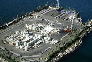 Los Angeles California Prints: oil well island Long Beach California man-made drill