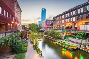 Riverwalk Prints: Oklahoma City, Oklahoma, USA cityscape in Bricktown at dusk