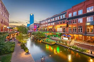 Oklahoma City, Oklahoma, USA cityscape in Bricktown at dusk