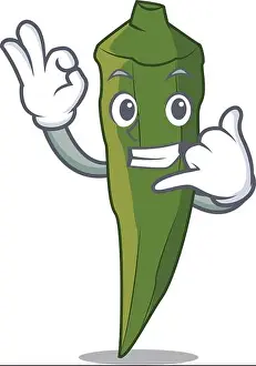 Calling Prints: Call me okra mascot cartoon style vector illustration