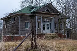 Abandon Prints: Old abandoned schoolhouse on a cloudy Winter morning. DeWitt County, Illinois, USA