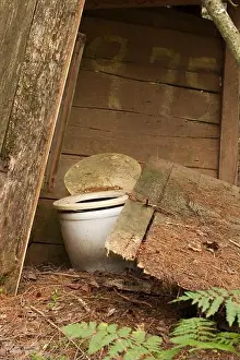 Shed Prints: Old abandoned wooden outhouse in the woods