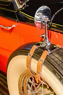 Rotation Prints: old antique car's spare wheel with rear view mirror