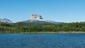 Wetlands Prints: Old Chief Mountain overlooking Police Outpost Lake in South West Alberta near Waterton National Park