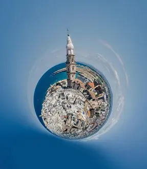Alberobello Prints: Old Church Monopoli Apulia City near the Sea Coastline blue in Italy Drone 360 vr
