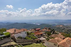 Summer House Prints: An old city in the mountains of Albania. Top landscape view