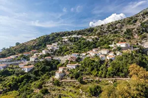 An old city in the mountains of Albania. Top landscape view