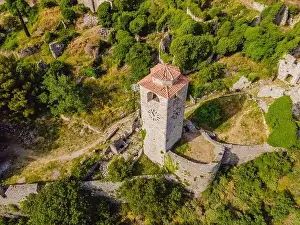 Stari Prints: Old city. Sunny view of ruins of citadel in Stari Bar town near Bar city