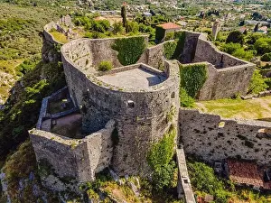 Serbian Prints: Old city. Sunny view of ruins of citadel in Stari Bar town near Bar city