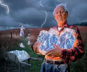 Power Plant Prints: An old couple harvests lightning in this fantasy image called The Lightning Catchers
