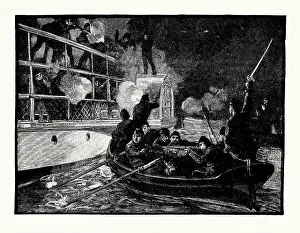 Destroy Prints: An old engraving of the capture of the ‘Caroline in the Niagara River on the USA/Canada border in 1837