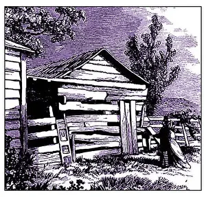 Knob Prints: A very old engraving showing the former derelict remains of Knob Creek Farm
