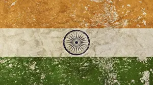 Distressed Prints: Old grunge vintage faded Republic of India flag