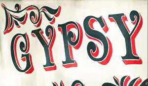 Old Fashioned Prints: Old hand written sign on a boat that says 'Gypsy'
