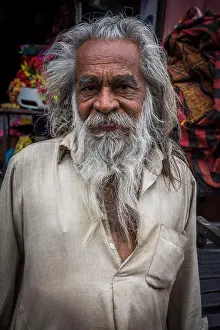 Unkempt Prints: Old indian man with long grey hair and beard, pushkar, India