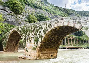 Stone Bridge Prints: The old Mamluk stone bridge and the 17-arches Roman aqueduct in Nahr el Kalb, Lebanon