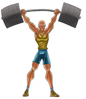 Grandfather Prints: the old man lifting a heavy iron