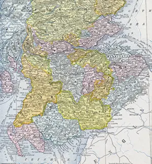 Lowlands Prints: Old map of Lowlands (Scotland) from original geography textbook, 1884