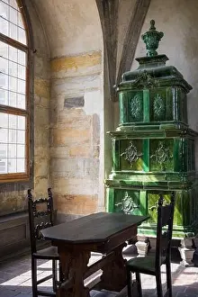 Dining Table Prints: Old medieval interior setting - Old Royal Palace - Prague castle complex