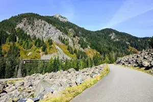 Mountainside Prints: Old road climbing Snoqualmie Pass as National Forest NF 58 an alternative to Interstate 90 over a rocky mountainside
