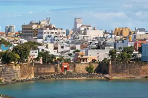 Old San Juan, Puerto Rico cityscape on the water in the Caribbean