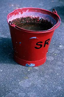 Platforms Prints: old southern railway fire extinguishing sand filled buckets at the isle of wight steam railway havenstreet ryde uk