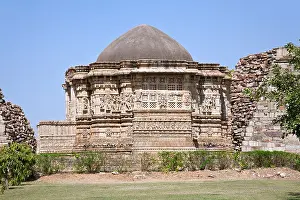 Carvings Prints: Old Temple ruins. Rattan Singh Palace. Chittorgarh Fort. India