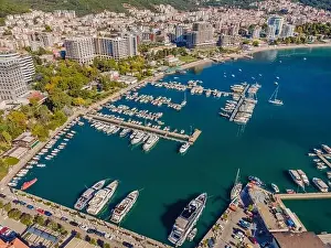 Adriatic Coast Prints: Old town in Budva in a beautiful summer day, Montenegro. Aerial image. Top view