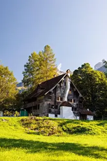 Holiday House Prints: old traditional swiss wood house in Ballenberg in autumn