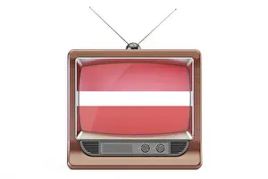 Latvia Prints: old tv with flag of Latvia. Latvian Television concept, 3D rendering