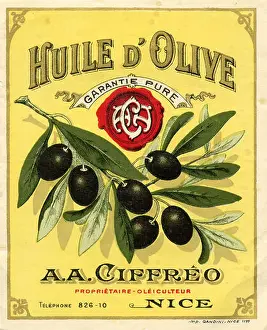 Cote Dazur Prints: Olive oil, label: Huile d Olive, by A.A. Ciffrêo, Nice, (label)