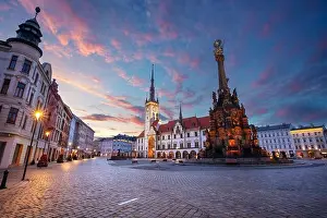 Olomouc, Czech Republic. Cityscape image of downtown Olomouc, Czech Republic with Olomouc City Hall and Honorary Holy Trinity Column at summer sunris