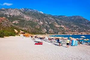 Fethiye Prints: Oludeniz beach. Oludeniz or Blue Lagoon is a beach resort in the Fethiye district of Mugla Province