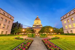 Olympia, Washington, USA state capitol building at dusk