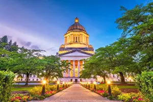 Olympia, Washington, USA state capitol building at dusk
