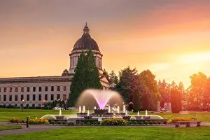 Olympia, Washington, USA state capitol building at dusk