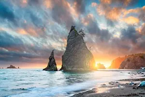 Olympic National Park, Washington, USA at Rialto Beach during sunset