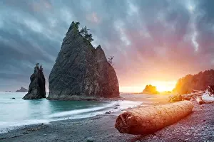 Olympic National Park, Washington, USA at Rialto Beach during sunset