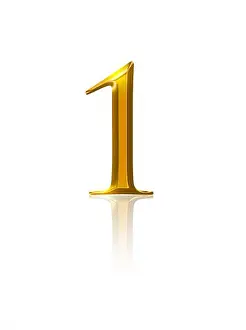 Reach Prints: One, gold number, over white. Symbol of the number one