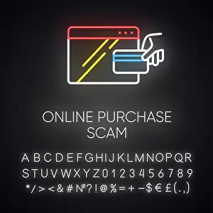 Laser Prints: Online purchase scam neon light icon